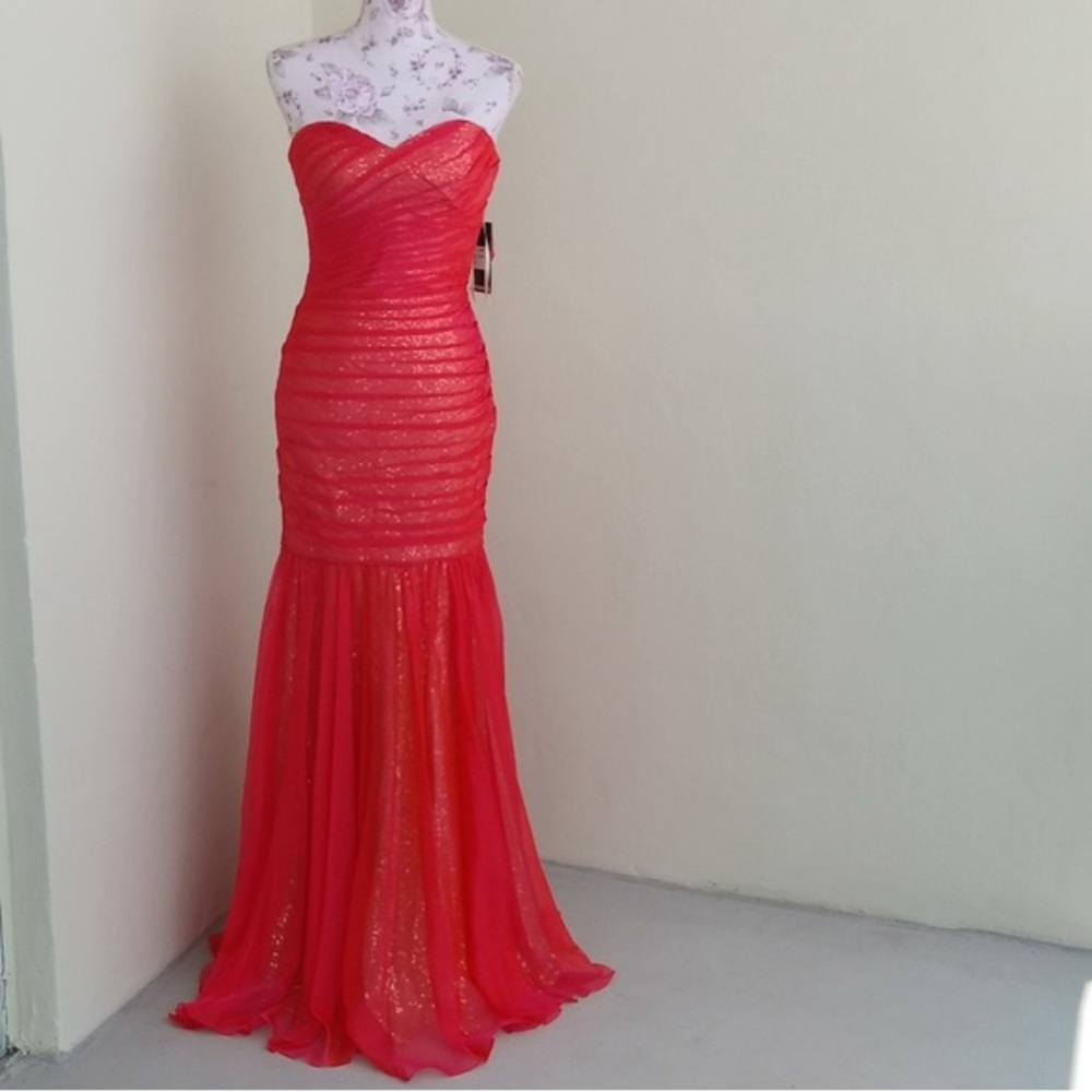La Femme Vibrant Red Sequin Dress